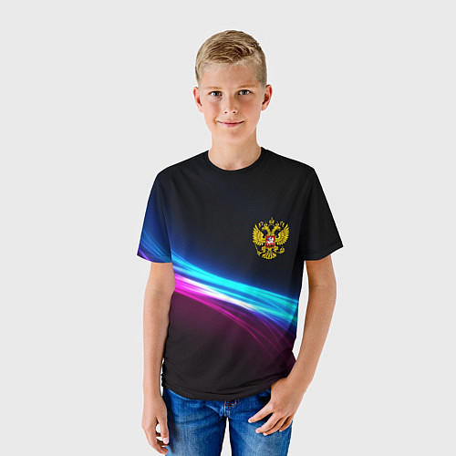 Детская футболка Россия неоновые волны / 3D-принт – фото 3
