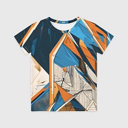 Футболка детская Абстракция сине-оранжевая осколки, цвет: 3D-принт