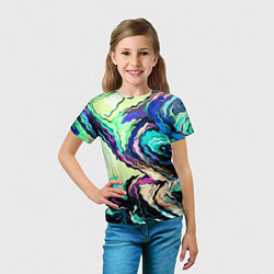 Футболка детская Абстракция смесь красок сине-зелёный, цвет: 3D-принт — фото 2