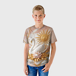 Футболка детская Фарфоровый лебедь и солнце на розовом мраморе, цвет: 3D-принт — фото 2