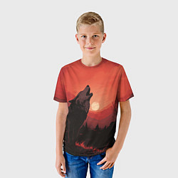 Футболка детская Волк воет на луну, цвет: 3D-принт — фото 2