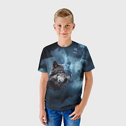 Футболка детская Волк ночное синее небо, цвет: 3D-принт — фото 2