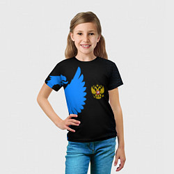 Футболка детская Герб РФ синий, цвет: 3D-принт — фото 2