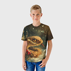 Футболка детская Новогодняя змея у елки, цвет: 3D-принт — фото 2