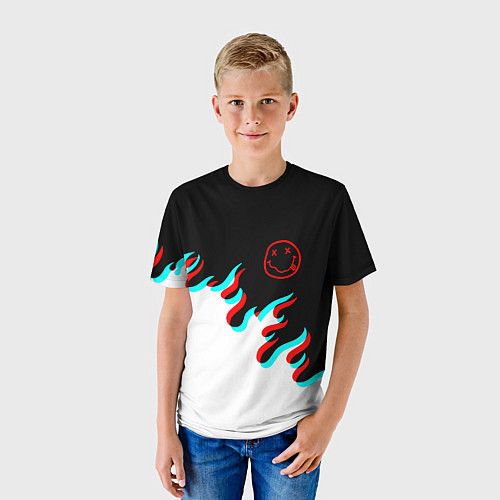 Детская футболка Нирвана глитч огонь / 3D-принт – фото 3