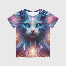 Футболка детская Fantastic blue-eyed neon kitten, цвет: 3D-принт
