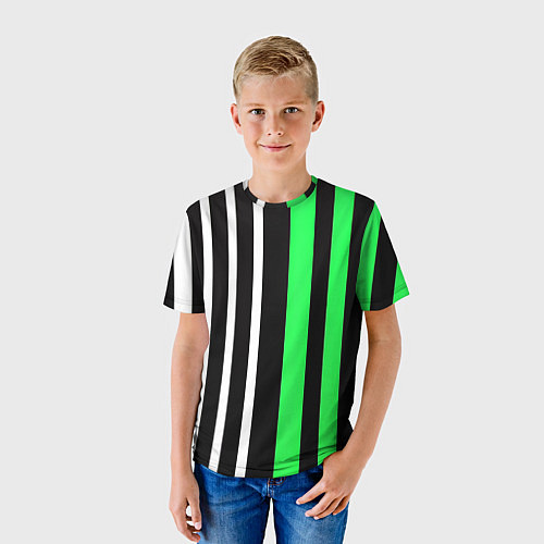 Детская футболка Вертикальные полосы триколор зелёный / 3D-принт – фото 3