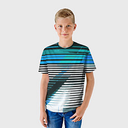 Футболка детская Сине-чёрные полосы на белом фоне, цвет: 3D-принт — фото 2