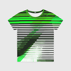 Футболка детская Зелёно-чёрные полосы на белом фоне, цвет: 3D-принт