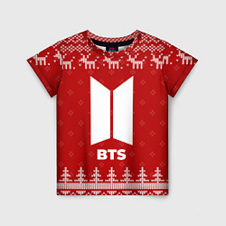 Футболка детская Новогодний BTS с оленями, цвет: 3D-принт