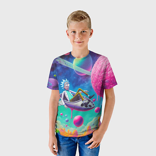 Детская футболка Рик в космической лодке - сюрреализм / 3D-принт – фото 3