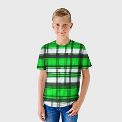 Футболка детская Зелёно-белая ткань в клетку, цвет: 3D-принт — фото 2