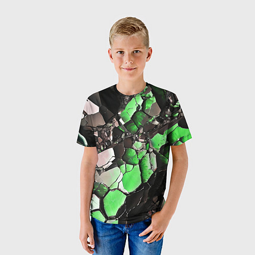 Детская футболка Чёрно-зелёный камень / 3D-принт – фото 3