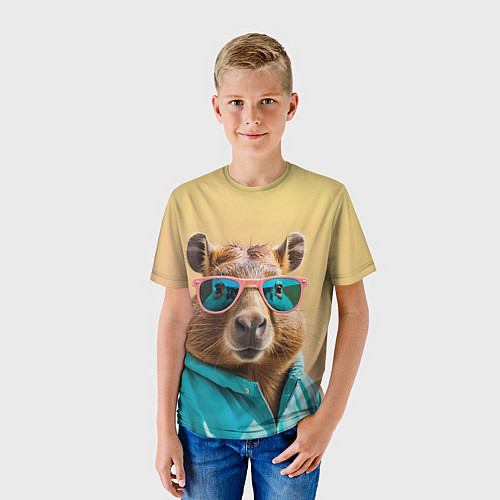 Детская футболка Модная капибара в отпуске / 3D-принт – фото 3