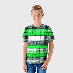 Футболка детская Чёрные полосы на зелёном-белом фоне, цвет: 3D-принт — фото 2