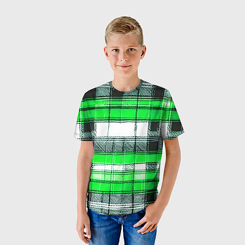 Детская футболка Чёрные полосы на зелёном-белом фоне / 3D-принт – фото 3