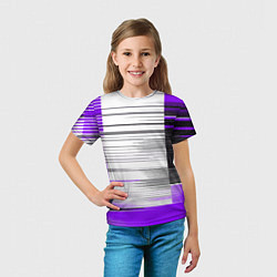 Футболка детская Чёрные вертикальные полосы на фиолетово-белом фоне, цвет: 3D-принт — фото 2