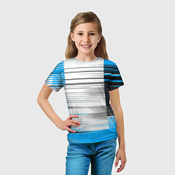 Футболка детская Чёрные вертикальные полосы на сине-белом фоне, цвет: 3D-принт — фото 2