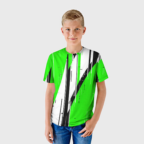 Детская футболка Black and white vertical stripes on a green backgr / 3D-принт – фото 3