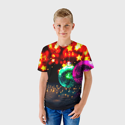 Детская футболка Новогоднее свечение игрушек / 3D-принт – фото 3