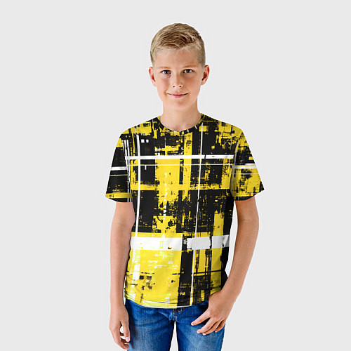 Детская футболка Жёлто-белый гранж на чёрном фоне / 3D-принт – фото 3