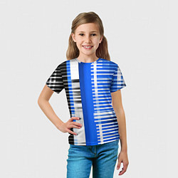 Футболка детская White stripes on a black and blue background, цвет: 3D-принт — фото 2