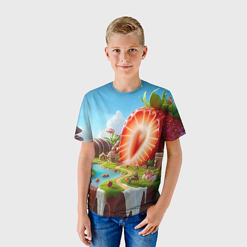 Детская футболка Клубничная планета - нейроарт фантазия / 3D-принт – фото 3