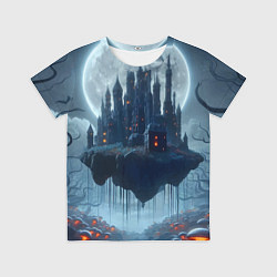 Футболка детская Замок Дракулы и неоновые грибы - нейроарт фантазия, цвет: 3D-принт