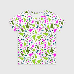 Футболка детская Разноцветные неоновые треугольники на белом фоне, цвет: 3D-принт