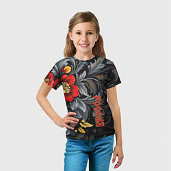 Футболка детская Россия - цветочный узор, цвет: 3D-принт — фото 2