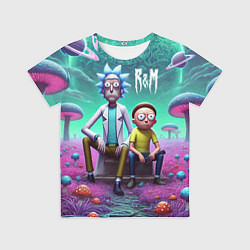 Футболка детская Рик и Морту на сказочной грибной планете - нейроар, цвет: 3D-принт