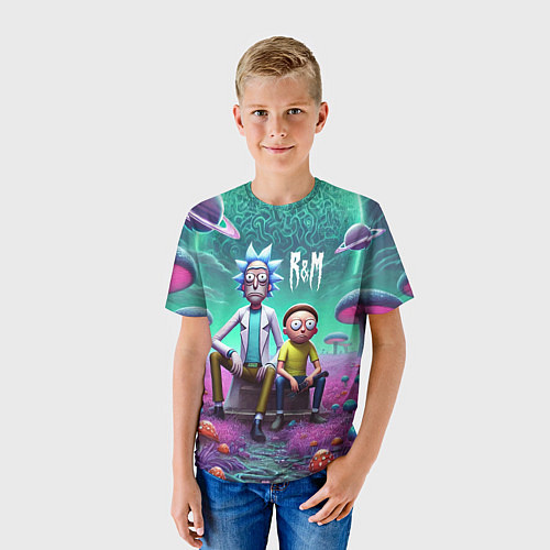 Детская футболка Рик и Морту на сказочной грибной планете - нейроар / 3D-принт – фото 3