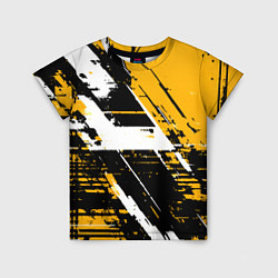 Футболка детская Diagonal black and white stripes on a yellow backg, цвет: 3D-принт