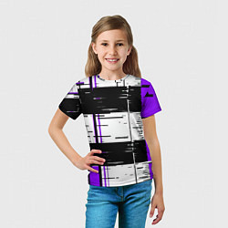 Футболка детская Чёрные и фиолетовые полосы на белом фоне, цвет: 3D-принт — фото 2