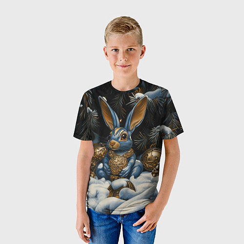 Детская футболка Новогодний кролик под елкой / 3D-принт – фото 3