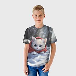 Футболка детская Новогодняя кошечка на снегу, цвет: 3D-принт — фото 2