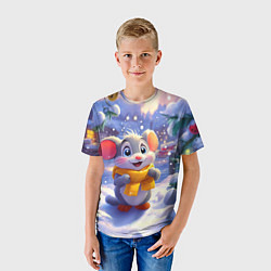 Футболка детская Счастливый новогодний мышонок, цвет: 3D-принт — фото 2
