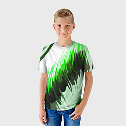 Футболка детская Чёрно-зелёные острые полосы на белом фоне, цвет: 3D-принт — фото 2