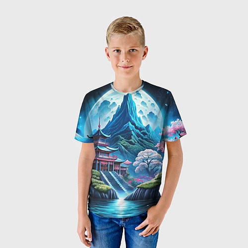 Детская футболка Пейзаж Японии и горы / 3D-принт – фото 3