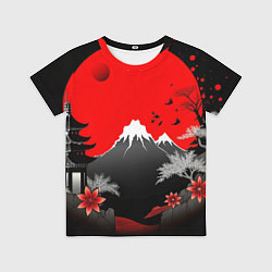 Футболка детская Японская гора и красная луна, цвет: 3D-принт