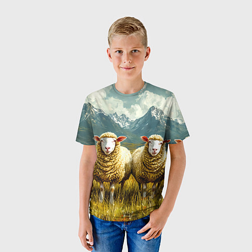 Детская футболка Четыри овцы в горах / 3D-принт – фото 3