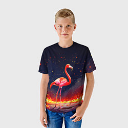 Футболка детская Фламинго в огне, цвет: 3D-принт — фото 2