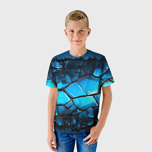 Детская футболка Синяя текстура объемных плит / 3D-принт – фото 3