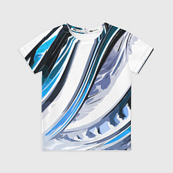 Футболка детская Волнистая бело-синяя абстракция, цвет: 3D-принт