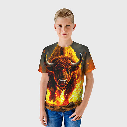 Детская футболка Буйвол в огне / 3D-принт – фото 3