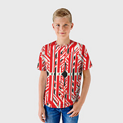 Футболка детская Бело-красные техно полосы на чёрном фоне, цвет: 3D-принт — фото 2