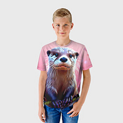 Футболка детская Выдра в розовом цвете, цвет: 3D-принт — фото 2