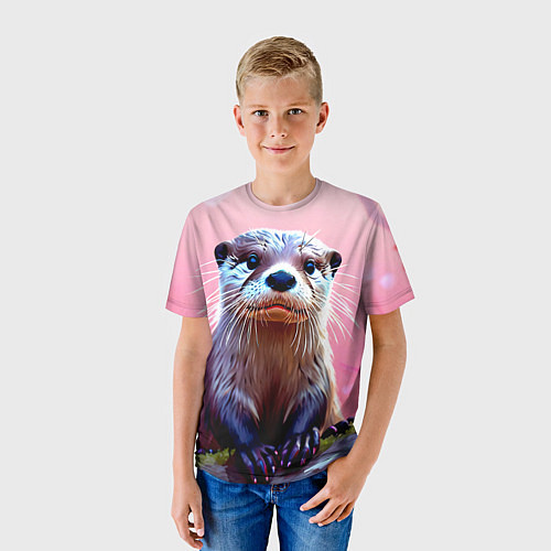 Детская футболка Выдра в розовом цвете / 3D-принт – фото 3