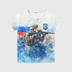 Футболка детская Русский солдат и герб РФ, цвет: 3D-принт
