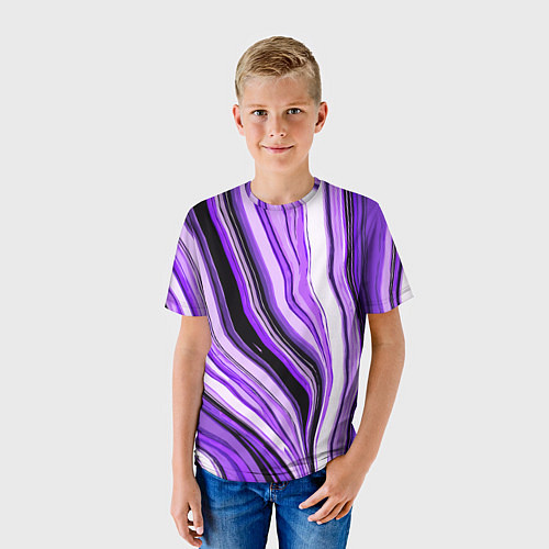 Детская футболка Волнистые вертикальные чёрно-фиолетовые полосы / 3D-принт – фото 3